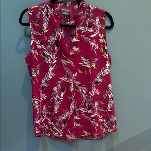 Van Heusen Pink Sleeveless Blouse with Mandarin Collar